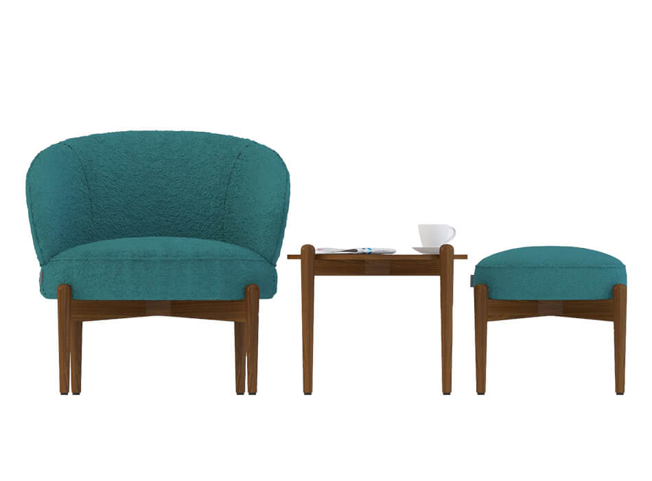 Стаціонарний м'який пуф Luno Mini на опорах з масиву ясеня.